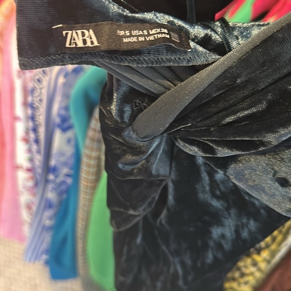 Zara blue velvet spaghetti strap backless mini dress size S NWOT - Picture 2 of 3